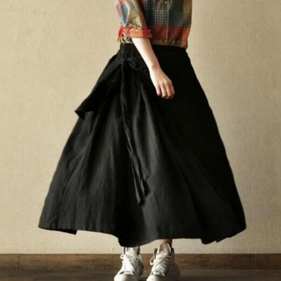 Vintage black cotton linen maxi skirt women cotton skirts unique design