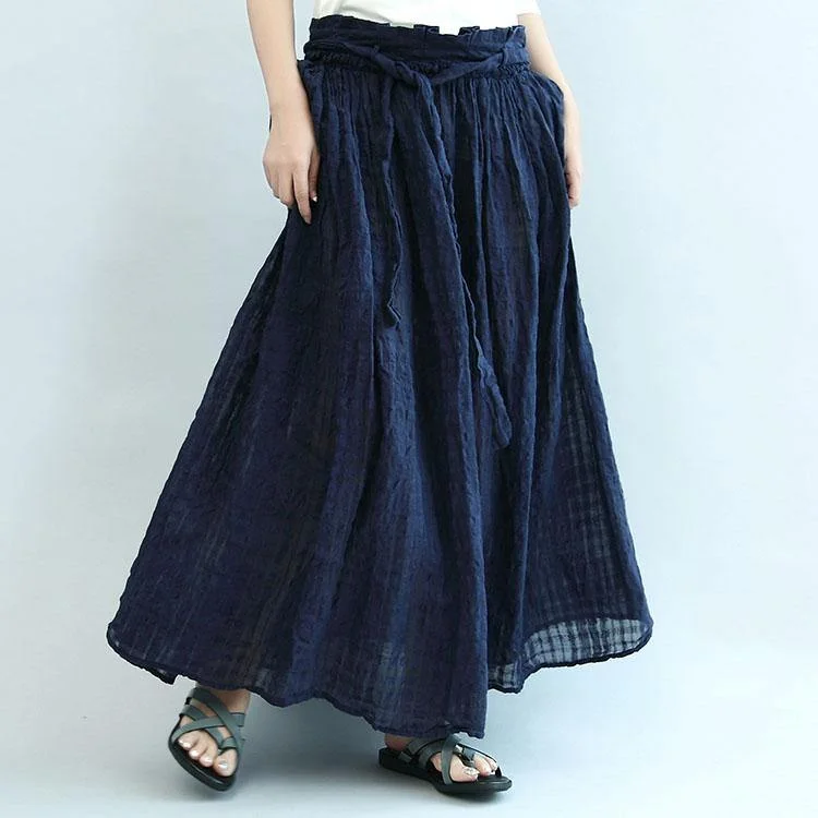 2017 navy linen maxi skirts oversize elastic waist summer skirts