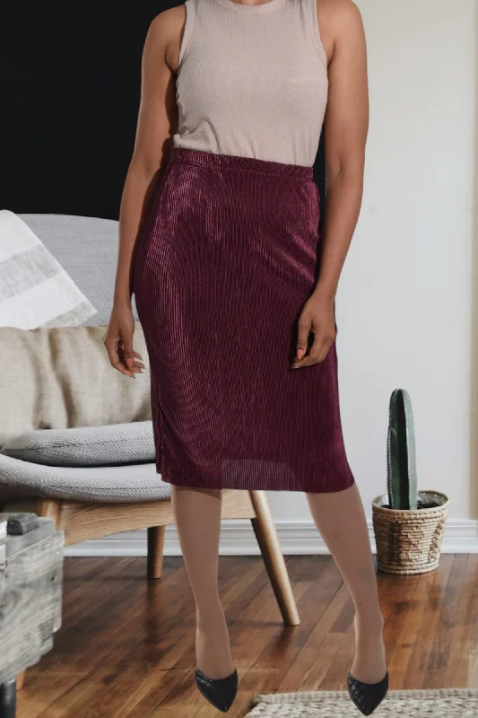 Burgundy Plisse Midi Skirt