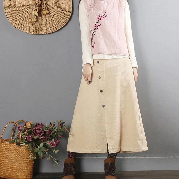 DIY A line skirts Cotton clothes Neckline khaki skirt