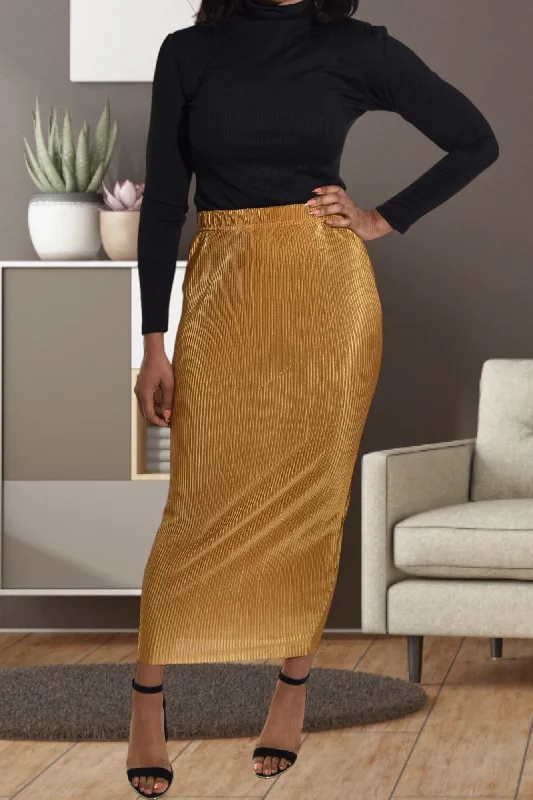 Elastic Waist Gold Pencil Skirt