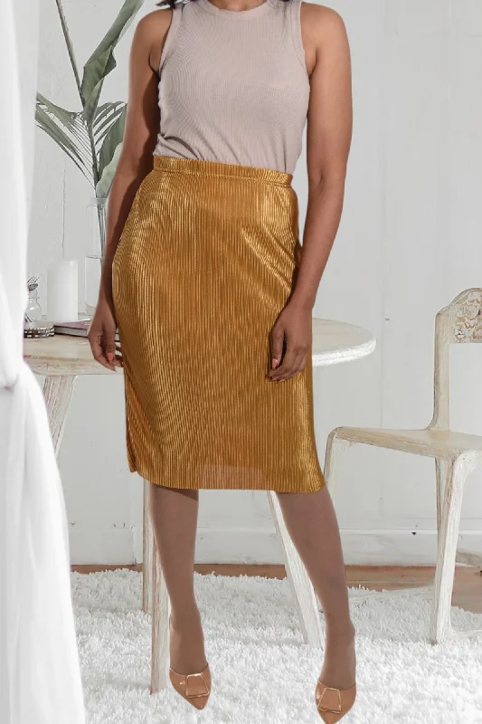 Gold Plisse Midi Skirt