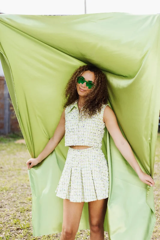 Green Tweed Pleated Skort