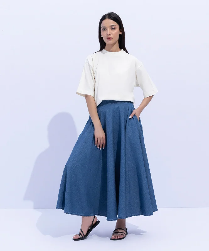 Skirt In  Denim-Effect Fabric