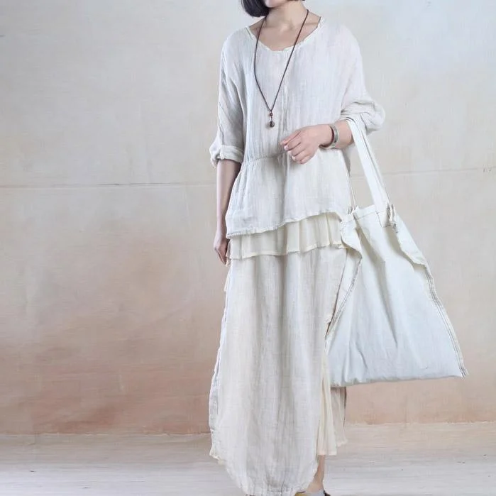 White silk maxi skirt floor length linen skirts