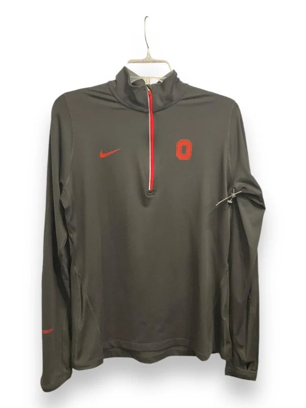 Athletic Top Long Sleeve Collar By Nike Apparel In Grey, Size: M