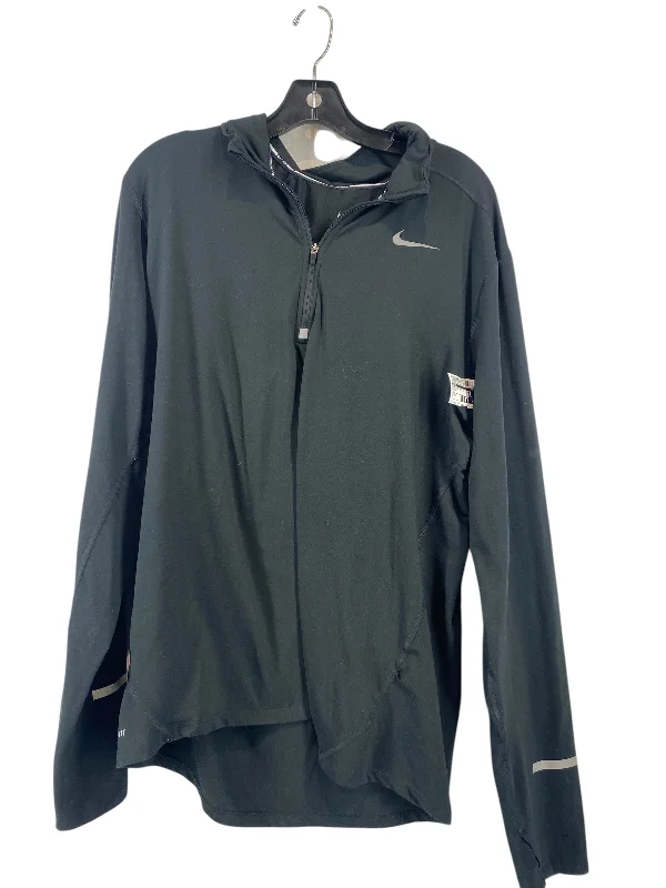 Athletic Top Long Sleeve Collar By Nike In Black, Size: L