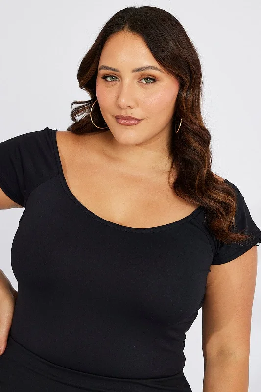 Black Off Shoulder Top Longline Supersoft