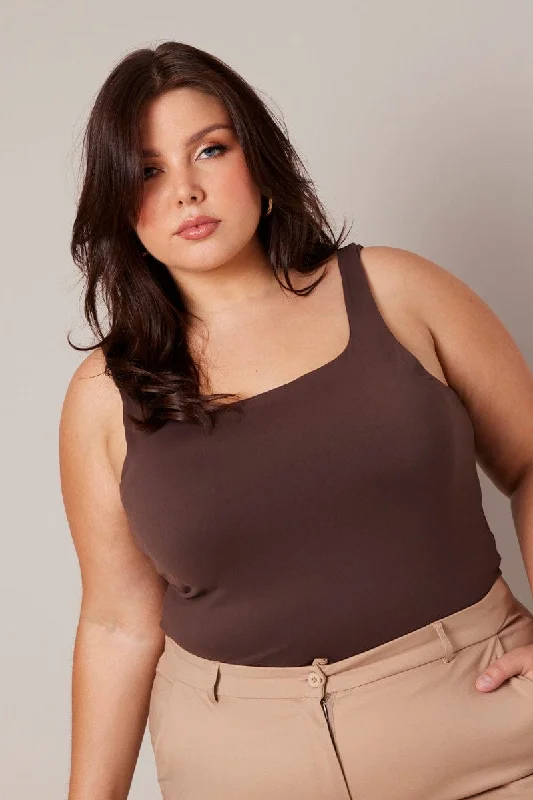 Brown Tank Top Square Neck Supersoft