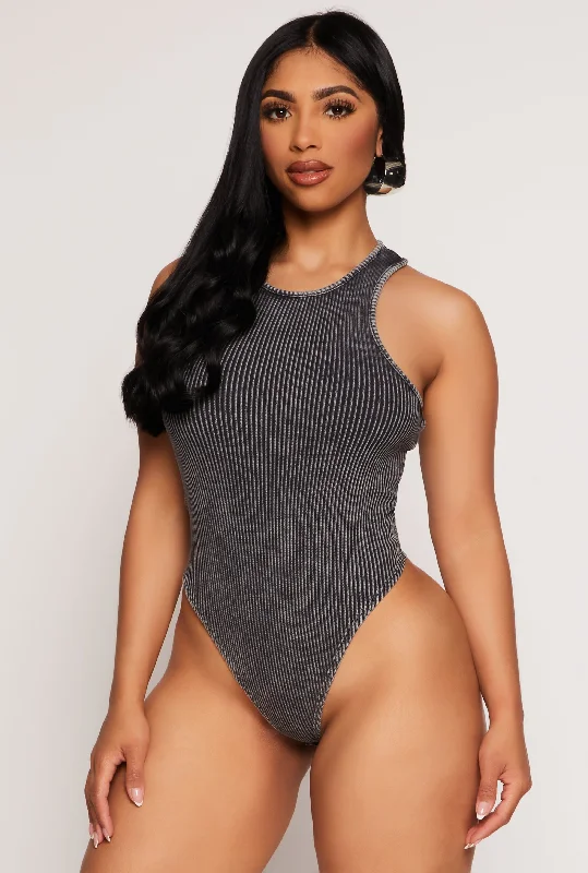 Acid Wash Ribbed Racerback Tank Bodysuit