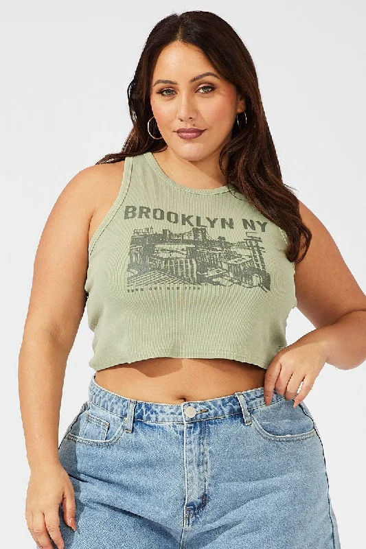 Green Graphic Tank Top Crew Neck Brooklyn