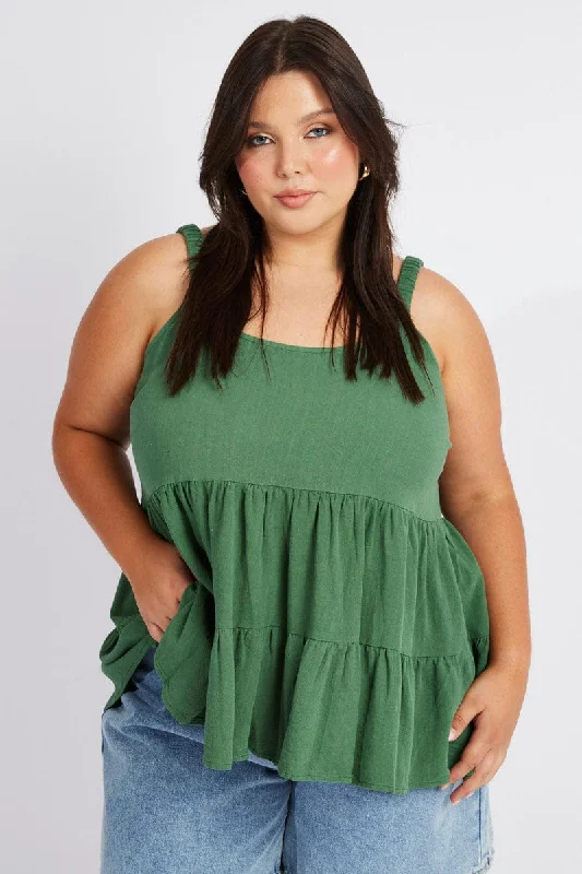 Green Tiered Top Sleeveless Linen Viscose