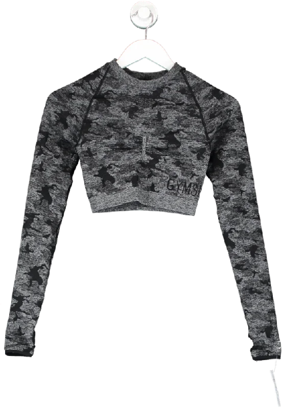 gymshark Black Adapt Camo Long Sleeve Crop UK S