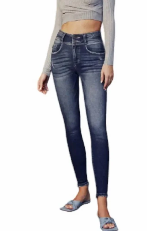 High Rise Double Button Jeans In Dark