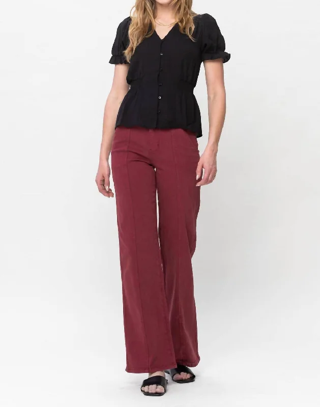 High Waist Dyed Straight Leg Pant In Burgundy