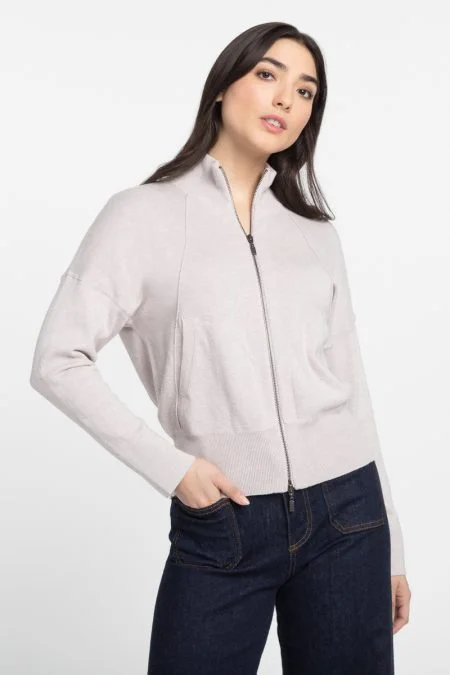 Kinross Cashmere Zip Mock Cardigan