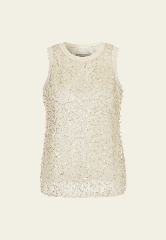 Round-neck Ribbed-trim Sequined Tank