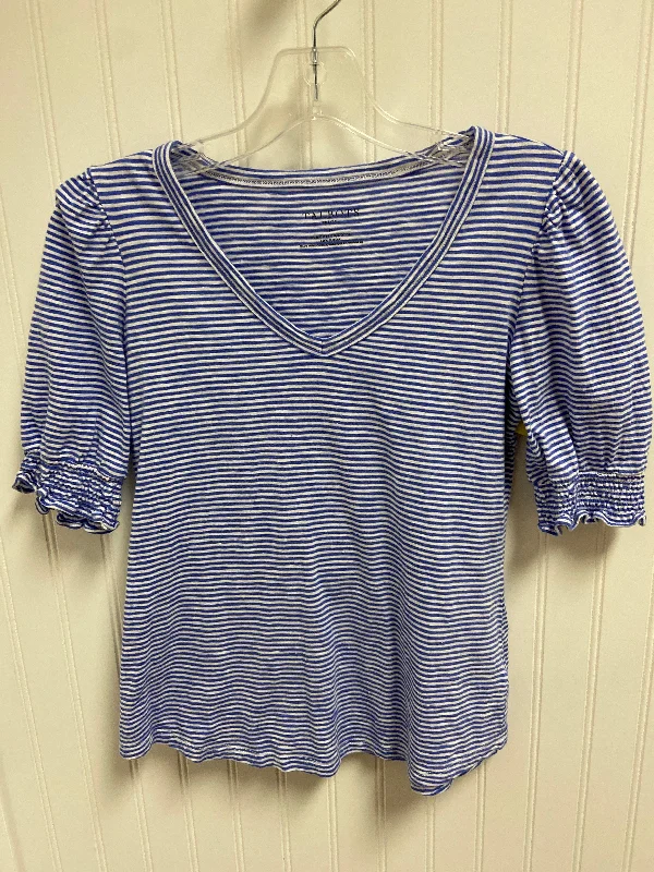 Top Short Sleeve Basic By Talbots In Blue & White, Size: Sp