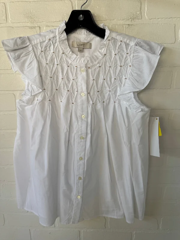 Top Short Sleeve By Loft In Gold & White, Size: S