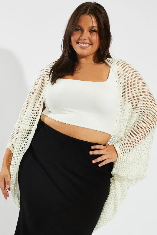 White Crochet Cardigan Longline