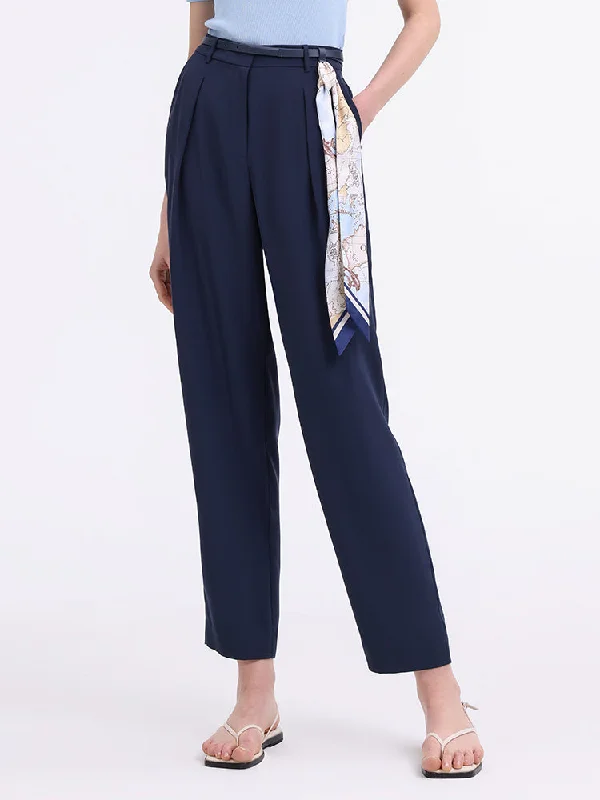 Triacetate Tapered Pants With Belt And Silk Scarf