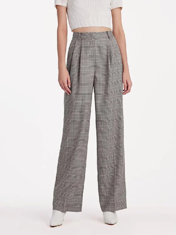 Worsted Wool Plaid Straight Full Length Pants