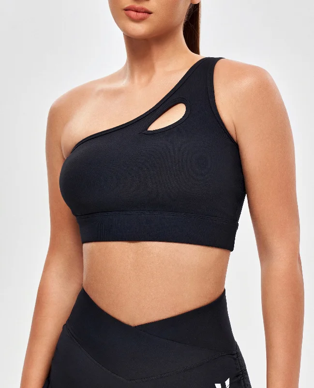 One Shoulder Sports Bra - Black