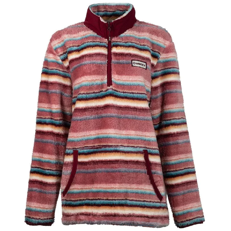 "Ladies Fleece Pullover" Pink/Stripe