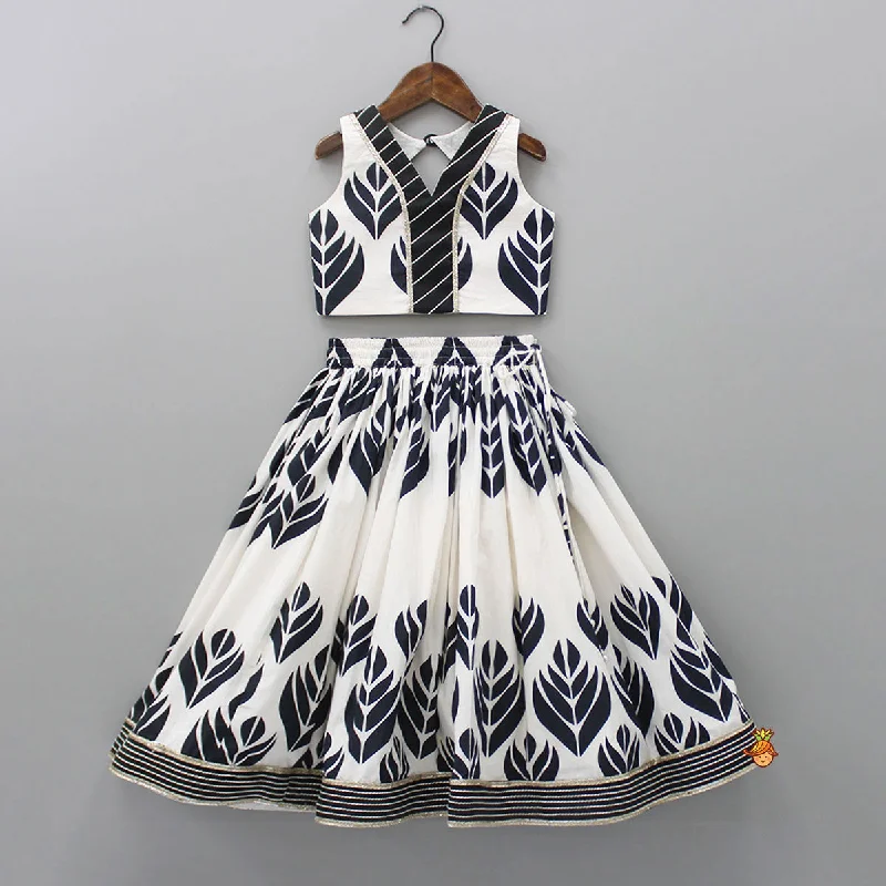 Dual Tone Printed Top And Flared Lehenga