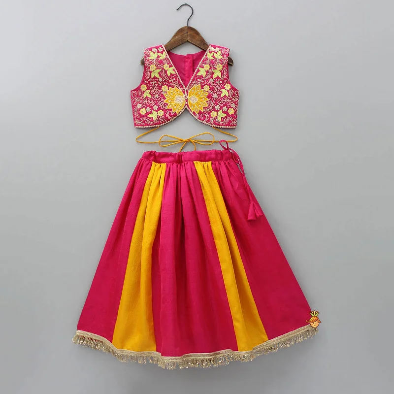 Embroidered Stylish Top And Dual Tone Pleated Lehenga