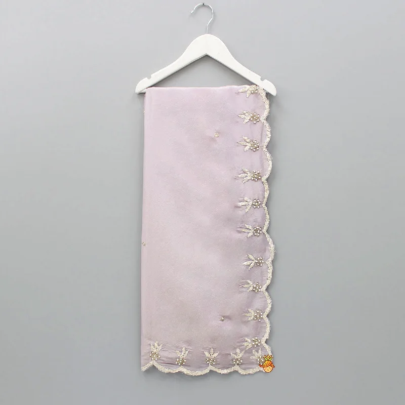 Lavender Embroidered Scalloped Dupatta