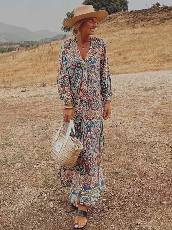 BerriesJam - 2024Retro Print Dress Bohemian Maxi Dress