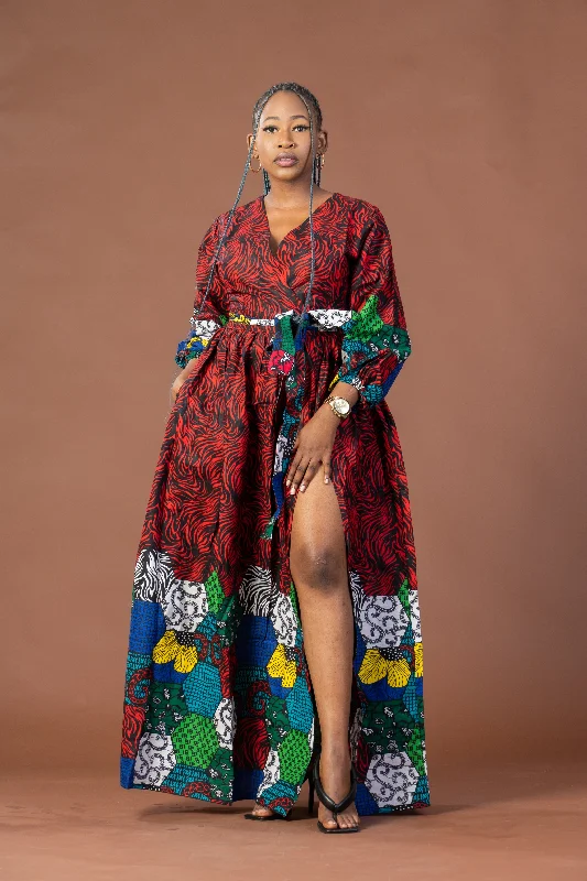 Anwuli Ankara Maxi Dress | Red Multicolored African Print