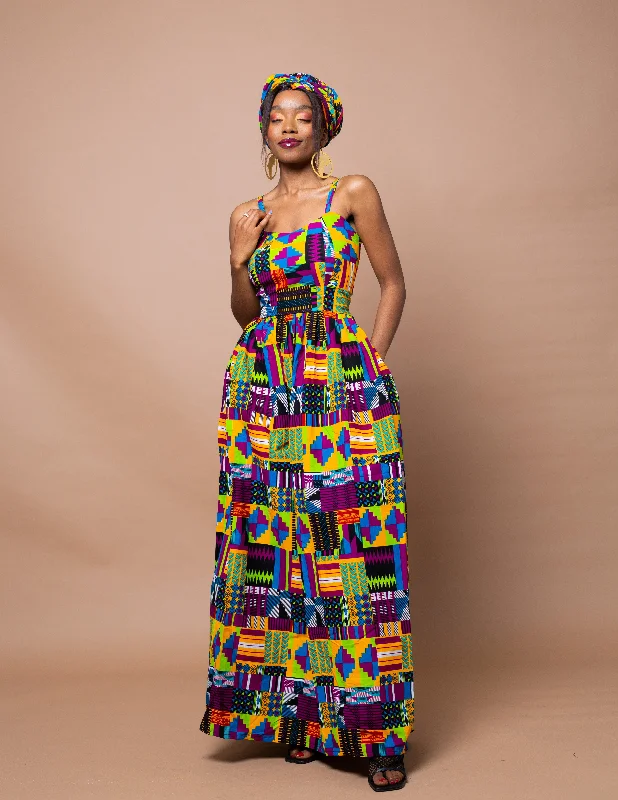 Dolly Ankara Maxi Dress | Yellow Multicolored African Tribal Print