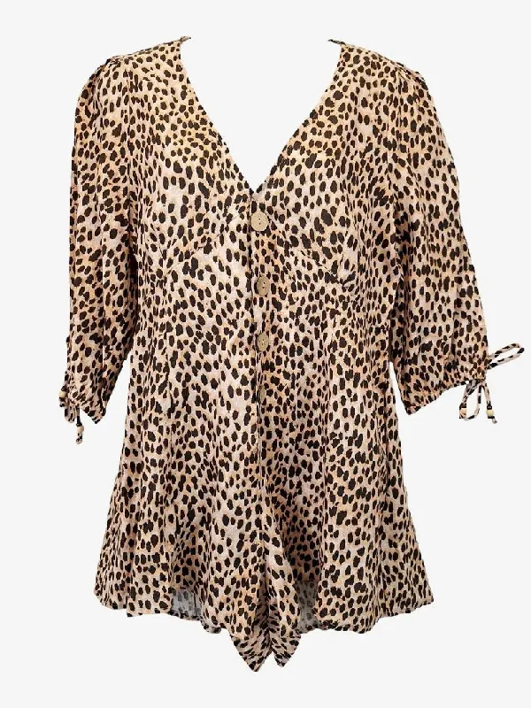 Kivari Feminine Button Up Leopard Playsuit Size M