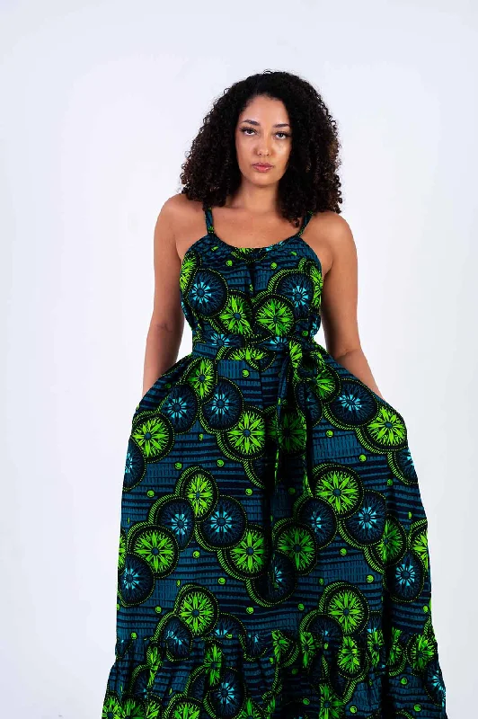 Maya Ankara Maxi Dress | Green African Print