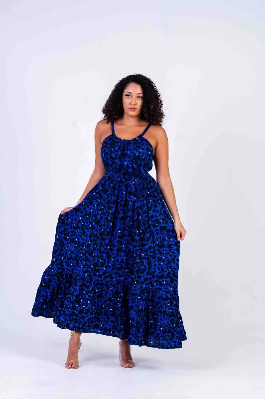 Mbakara Ankara Maxi Dress | Blue and Black African Print