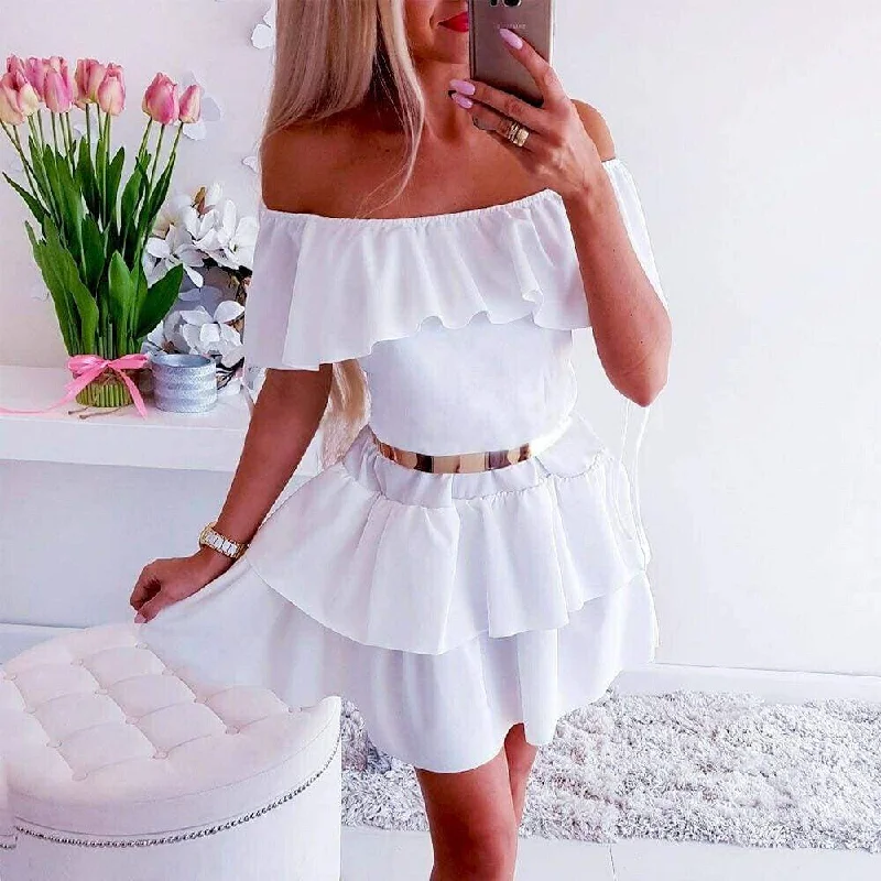 FashionSierra - New Women Wrap Summer Boho Off Shoulder Mini Skater Dress Ladies Holiday Casual Beach Sundress Fashion Formal Dress