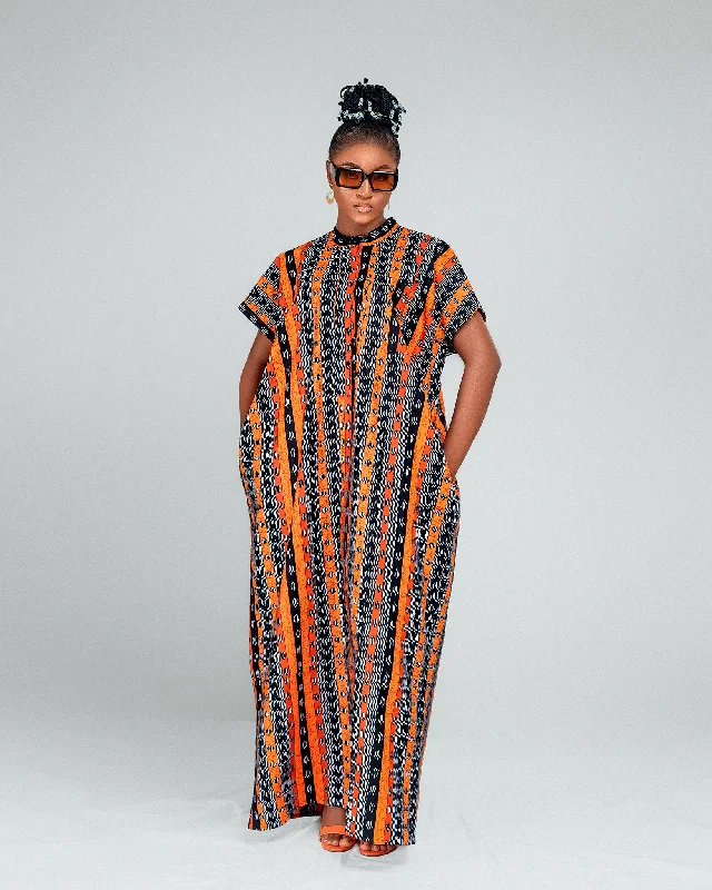 Pearl Ankara Bubu Maxi Dress | Yellow and Black Multicolored African Print