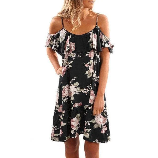 FashionSierra - Plus Size Fashion Summer Off The Shoulder Floral Printed Chiffon Loose Ruffled Women Mini Dress Sexy Dress Women Party Dress