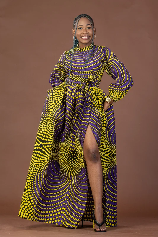 Remy Ankara Maxi Dress | Yellow and Purple African Print