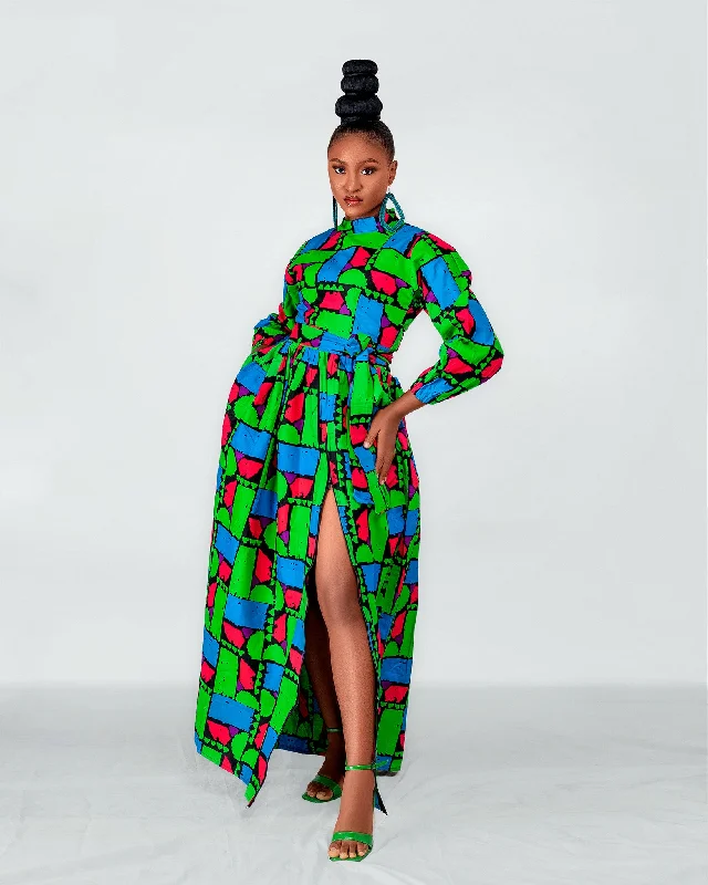 Rukky Ankara Maxi Dress | Green Red Multicoloured African Print