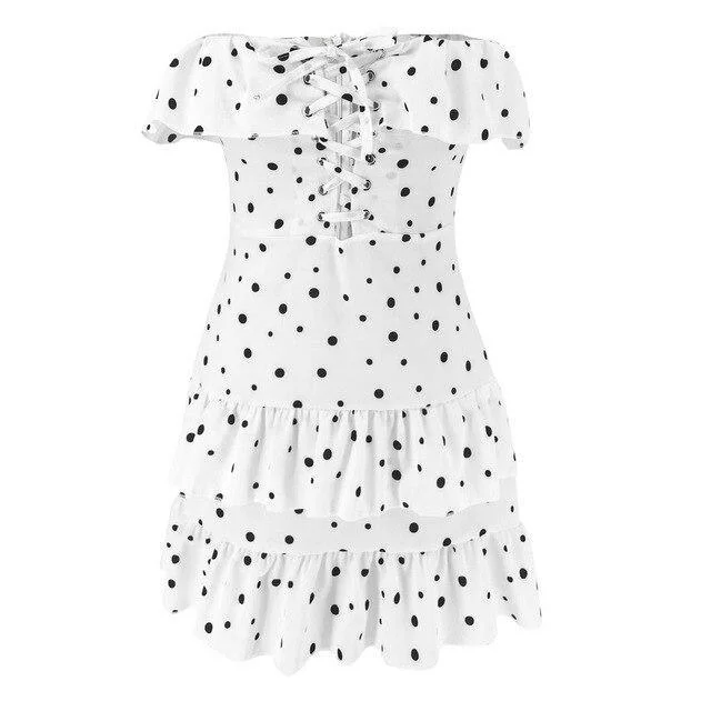 FashionSierra - Summer Dress Sexy Polka Dot Off Shoulder Ruffled White Sleeveless Hollow Out Bandage Women Dress  Mini Dress