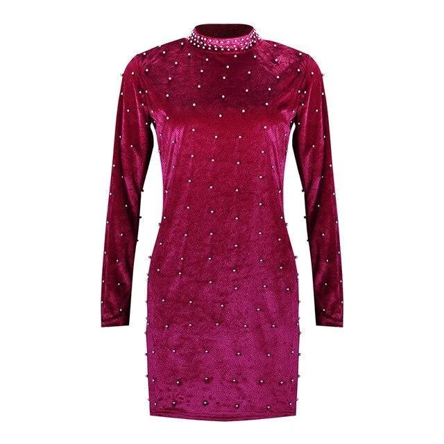 FashionSierra - Women Party Night Club Wear Bodycon Dress Sexy Turtleneck Rivet Long Sleeve Skinny Women Mini Dress Sexy Dress