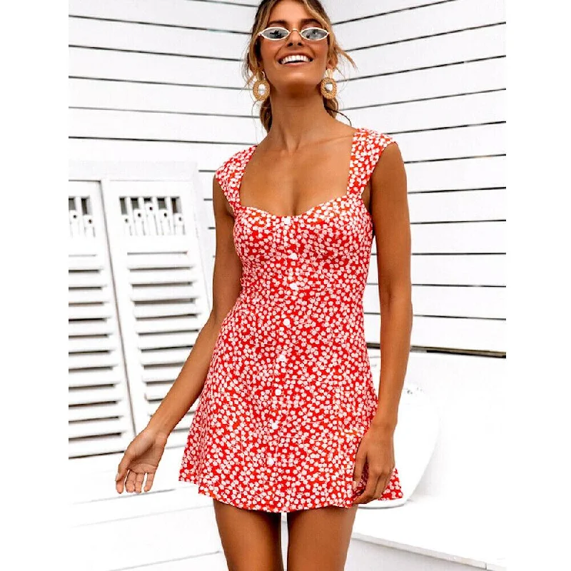 FashionSierra - Women's Summer Boho Floral Bodycon Sleeveless Mini Dress Fashion Ladies Holiday Casual Beach Short Sundress New