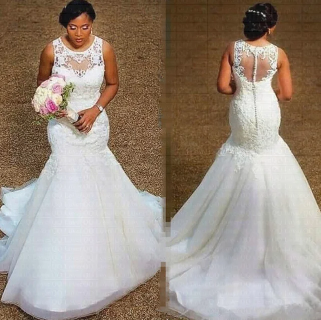 Custom Made Mermaid Lace Africa Wedding Dresses Long Appliques Gown