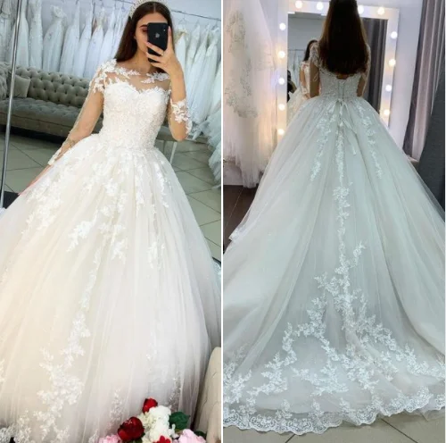 Hot Ball Gown Lace Wedding Dresses Long Sleeves Bridal Wear