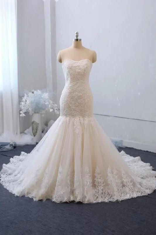 Sexy Floor Length Mermaid Lace Sequins Ivory Wedding Gowns