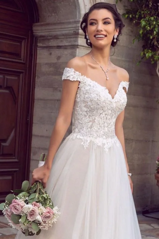 Sexy Floor Length Off the Shoulder Lace Ivory Wedding Gowns