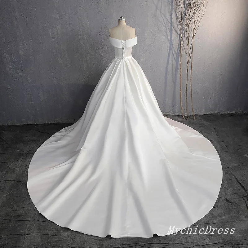 Simple Satin Wedding Dress  Off the Shoulder Bridal Gown